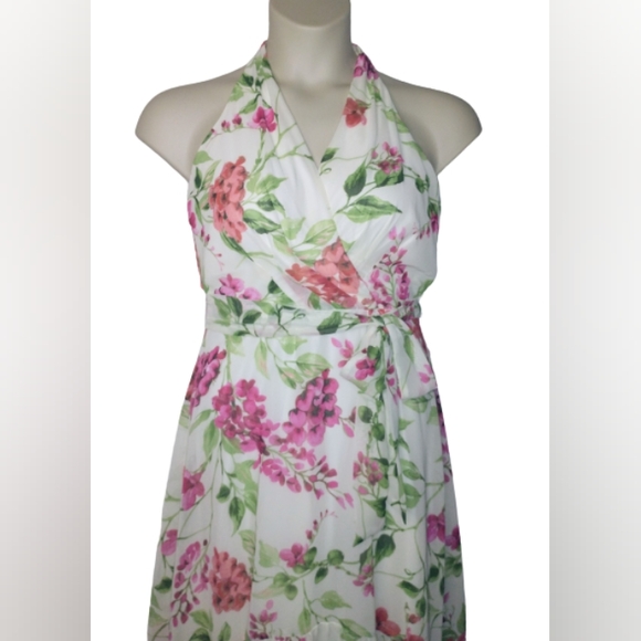 (Host Pick)Roz & Ali White And Pink Floral High-Low Dress Size 6 - Picture 3 of 13